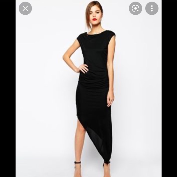 BCBGMAXAZRIA JENIFER BLACK RUCHED SIDE ASYMMETRIC BLACK NWOT DRESS size …